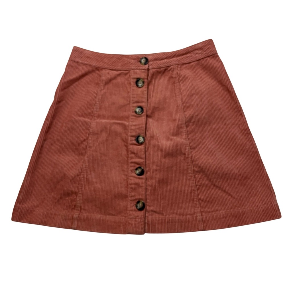 H&M Divided Skirt Womens 4 Pink Corduroy Button Front Mini A-Line Casual